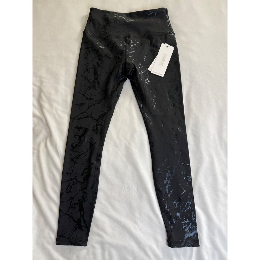 RBX Active Women Black Marble Foil High Waisted Full Length Leggings Small NWT